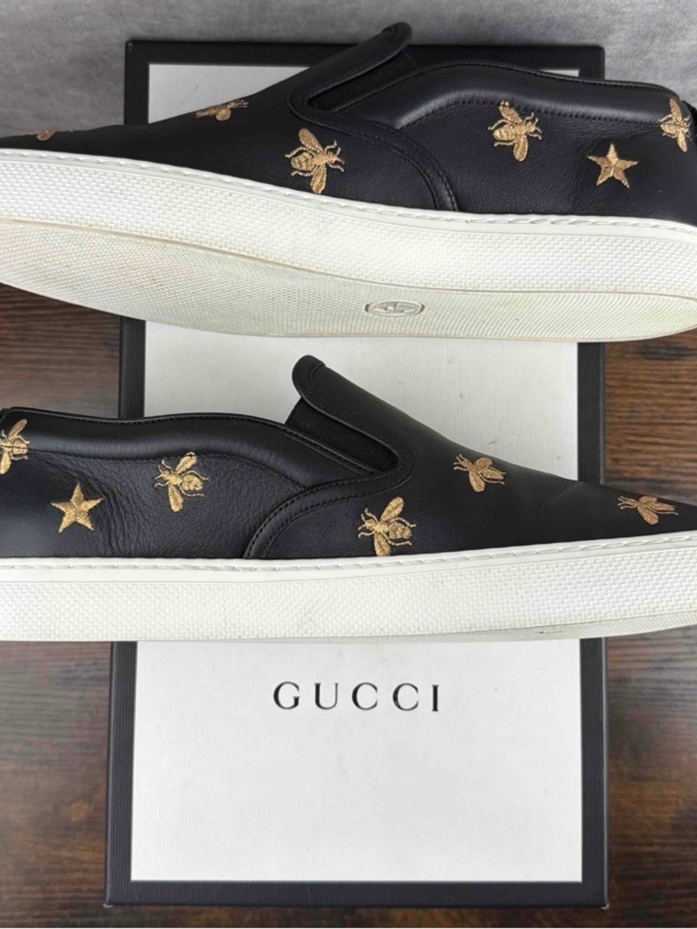 Gucci Slip-On Low Bees Black Size 9.5 UK / 10 US Men’s Designer Shoes Italy Rare - Picture 4 of 10